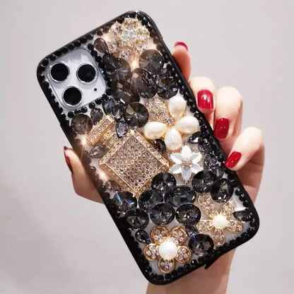 Perfume Bottle Pearl Sparkling Rhinestone Phone Case For iPhone Glitter Diamond Back Cover