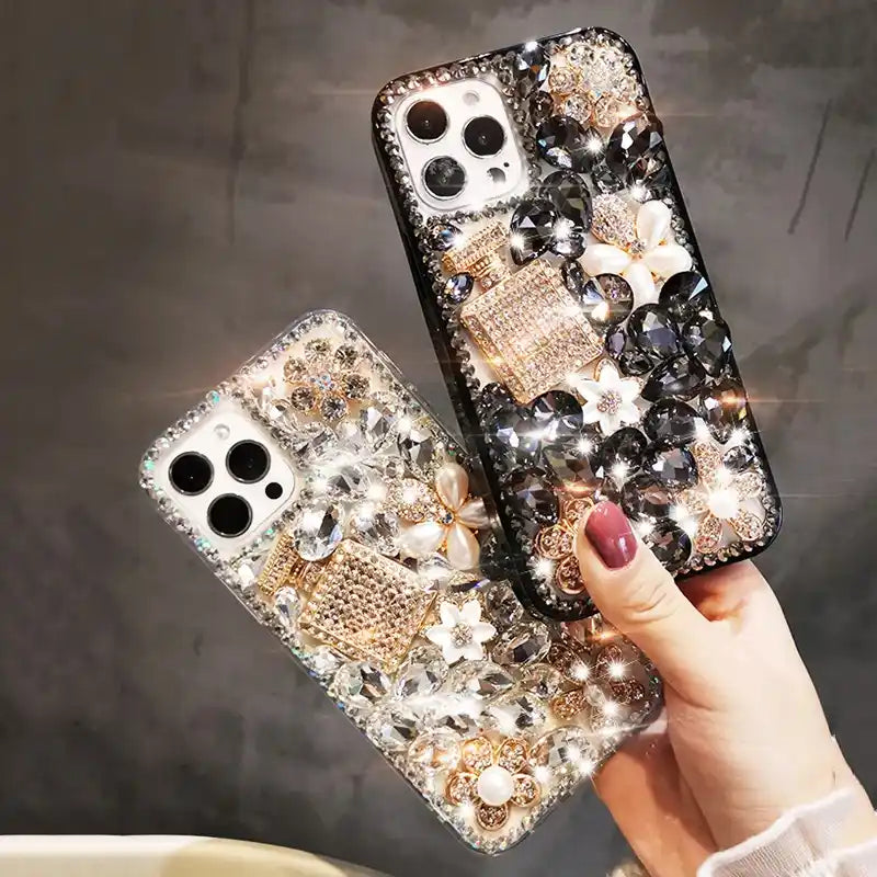 Perfume Bottle Pearl Sparkling Rhinestone Phone Case For iPhone Glitter Diamond Back Cover