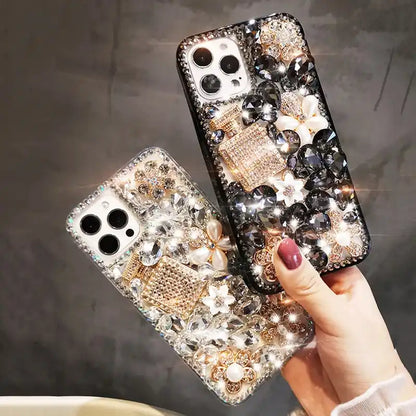 Perfume Bottle Pearl Sparkling Rhinestone Phone Case For iPhone Glitter Diamond Back Cover