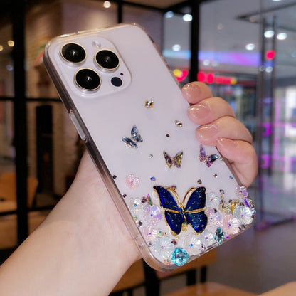 Handmade Minimalist Butterflies with Flowers iPhone Case for iPhone 16 15 14 13 12 11 Plus Pro Max