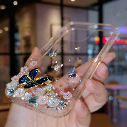 Handmade Minimalist Butterflies with Flowers iPhone Case for iPhone 16 15 14 13 12 11 Plus Pro Max