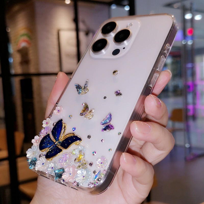 Handmade Minimalist Butterflies with Flowers iPhone Case for iPhone 16 15 14 13 12 11 Plus Pro Max