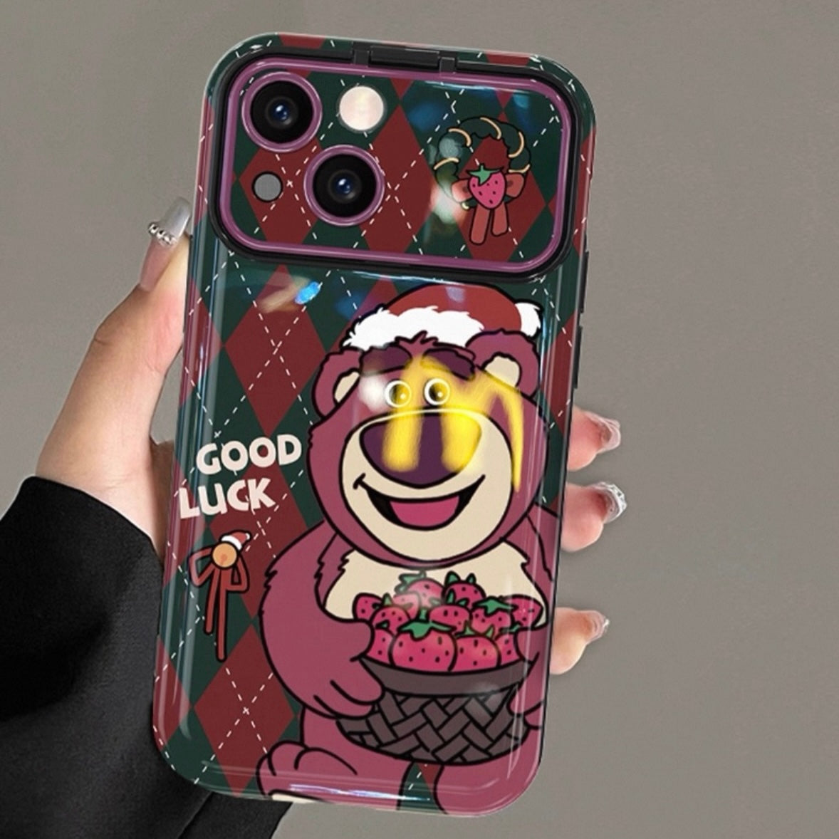 Strawberry Bear Antler Mickey Flip Mirror Phone Case