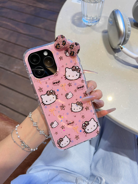 Kitty Pink Leopard Print Bow Cute Kawaii Phone Case