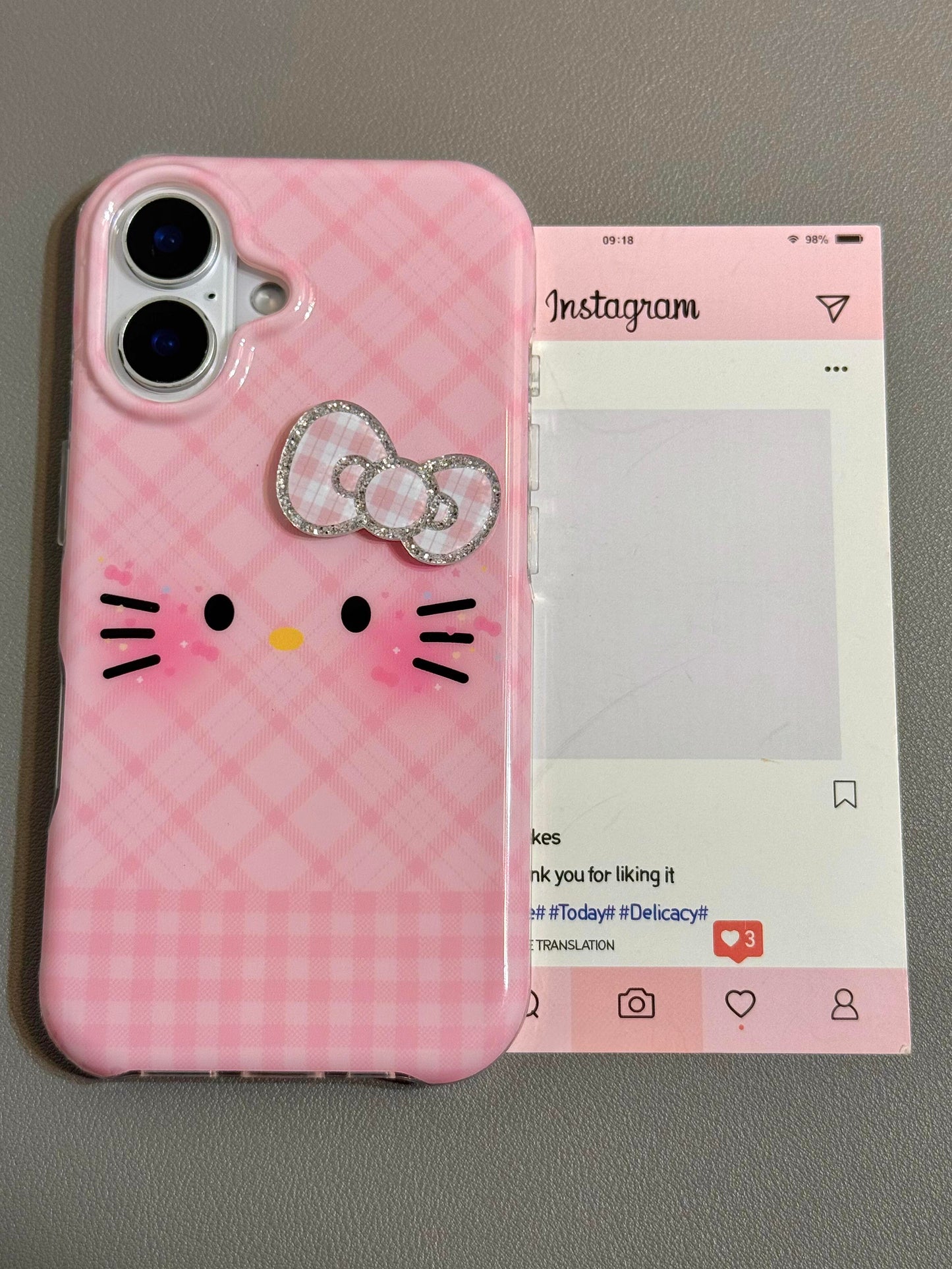 Kitty Plaid Bow Pink Cute Kawaii Phone Case