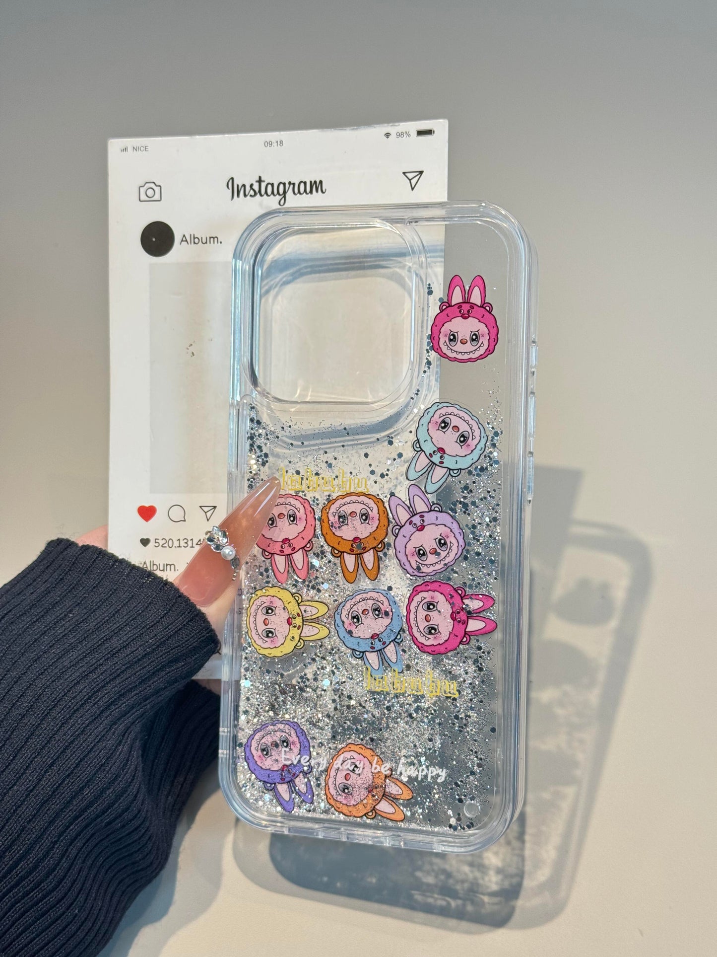 Labubu Bling Glitter Liquid Quicksand Clear Cute Kawaii Phone Case