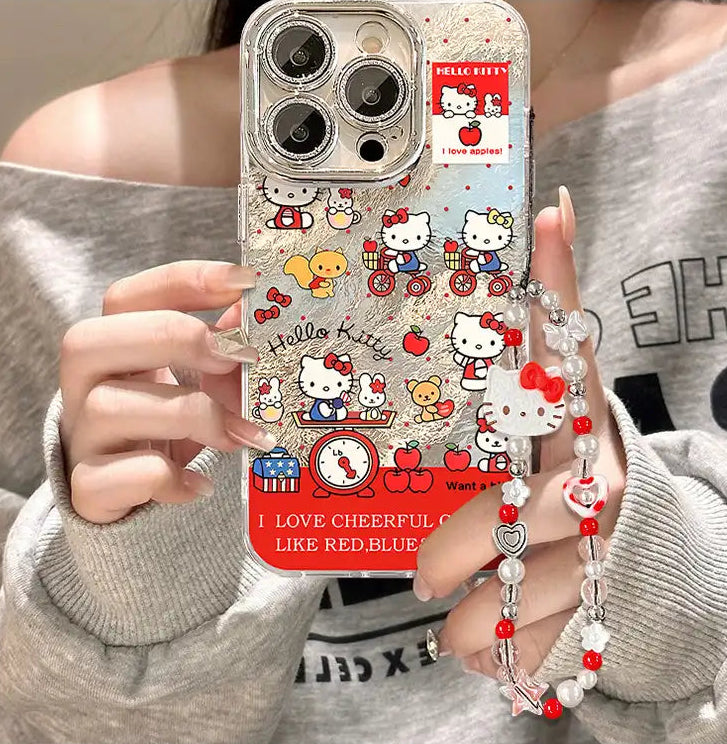 Cute Kitty Silver Case For iPhone With Bracelet Back Cover
