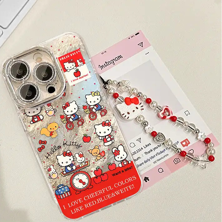 Cute Kitty Silver Case For iPhone With Bracelet Back Cover