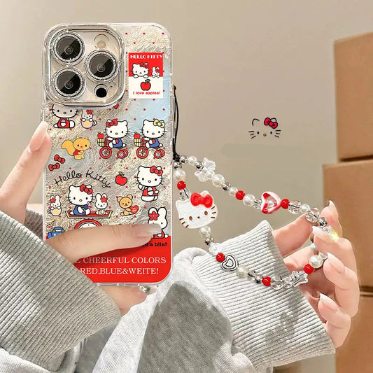 Cute Kitty Silver Case For iPhone With Bracelet Back Cover