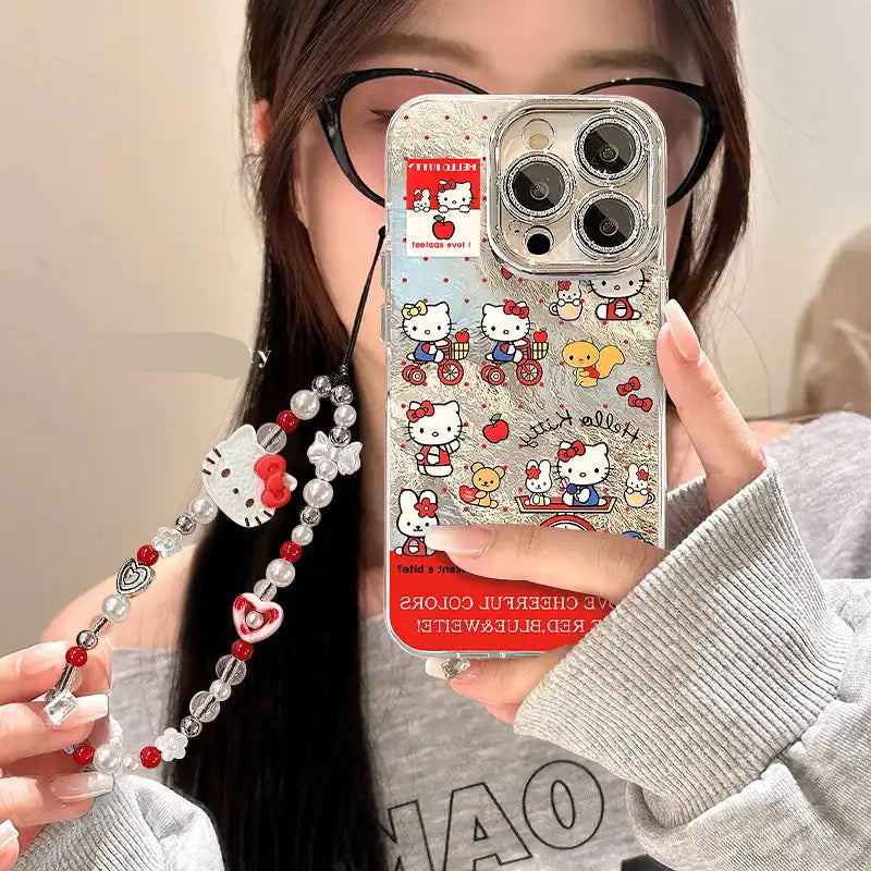 Cute Kitty Silver Case For iPhone With Bracelet Back Cover