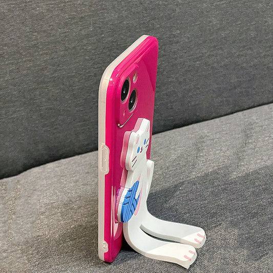 Couverture arrière de cas d'iPhone de support de chat pliable mignon