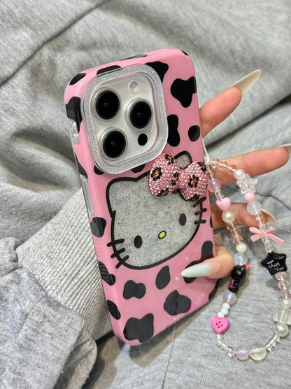 Kitty Pink Bow Tie Leopard Print Cute Kawaii Phone Case