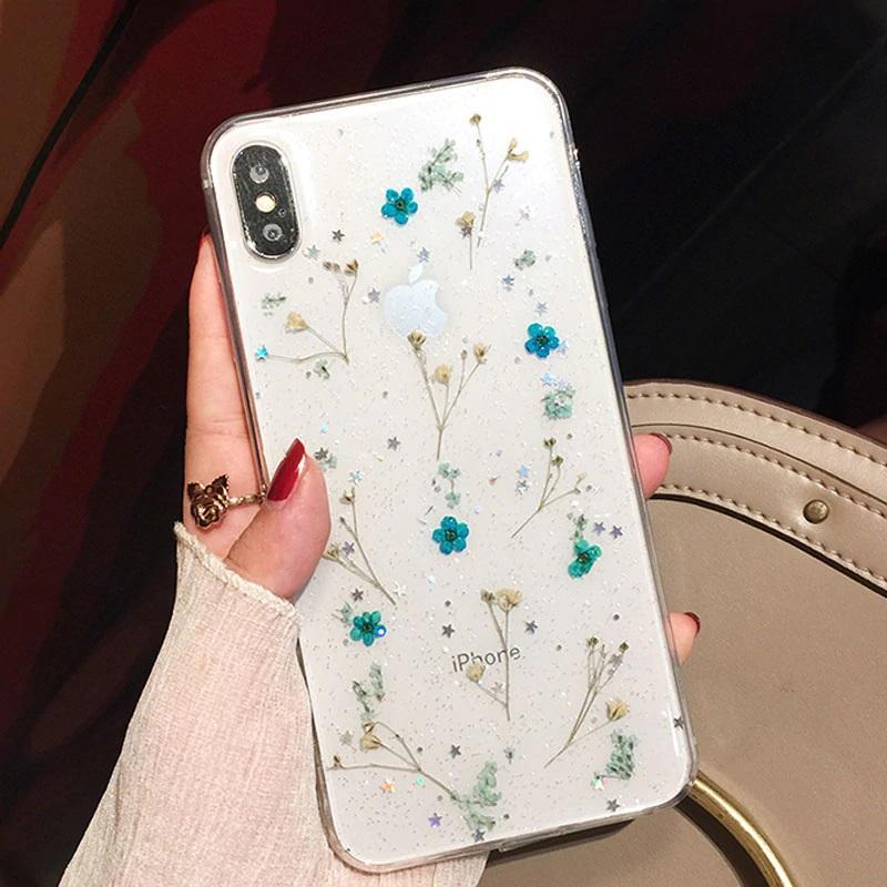 Real Dried Flower Transparent Protective Case for iPhone 17 16 15 14 13 12 11 Pro Max X Xr 7 8