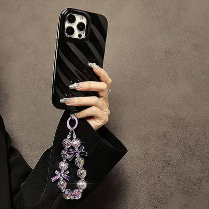 Handmade DIY Crystal Beads Bracelet Charm for Phone Case Pad Case Bumper Bags, Decorative Charm with Snowflake Design and White and Glittery Beads Keychain