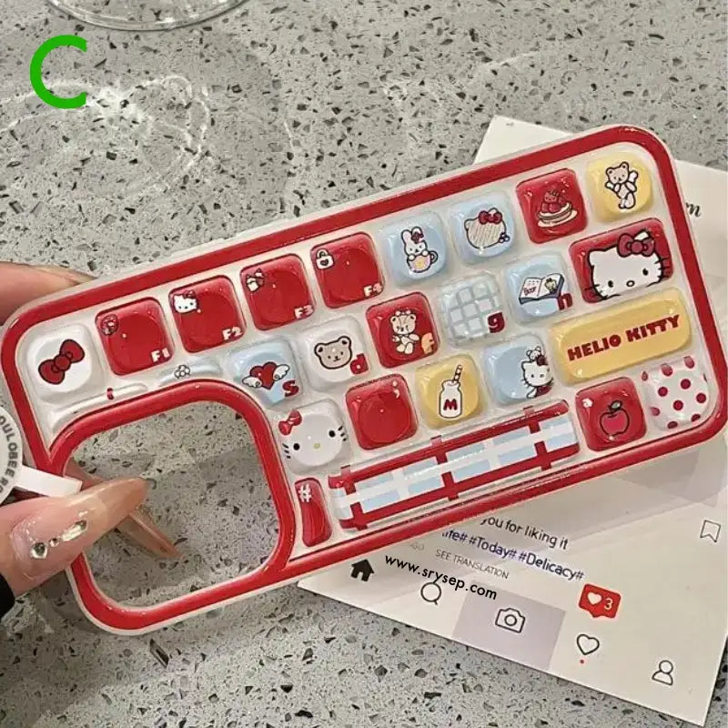 Cute Kitty 3D Keyboard Cartoon Back Cover for iPhone Case
