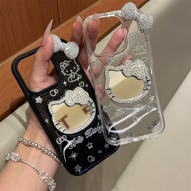 Android Transparent Rhinestone Kitty Mirror Bow Phone Case