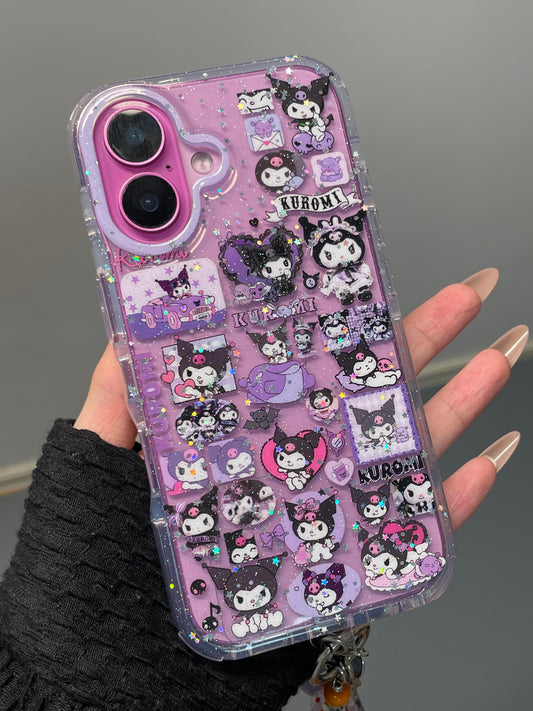 kuro Purple Glitter Clear Cute Kawaii Phone Case