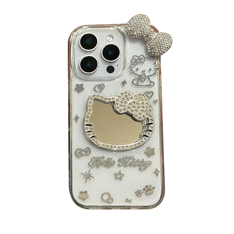 Android Transparent Rhinestone Kitty Mirror Bow Phone Case