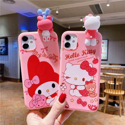 3D Dolls Cartoon Pink Bear iPhone Case Back Cover for iPhone 16 15 14 13 12 11 Pro Max