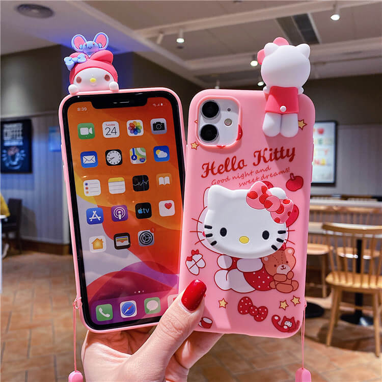 3D Dolls Cartoon Pink Bear iPhone Case Back Cover for iPhone 16 15 14 13 12 11 Pro Max