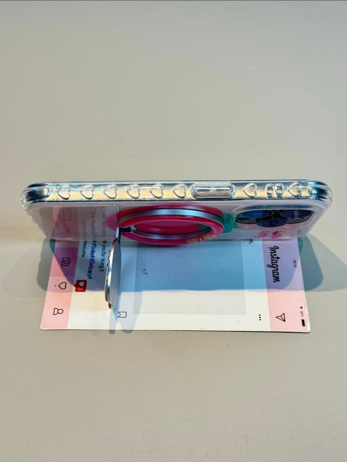 Kitty Pink Strawberry Clear Cute Kawaii MagSafe Case + MagSafe Stand Holder / Phone Grip