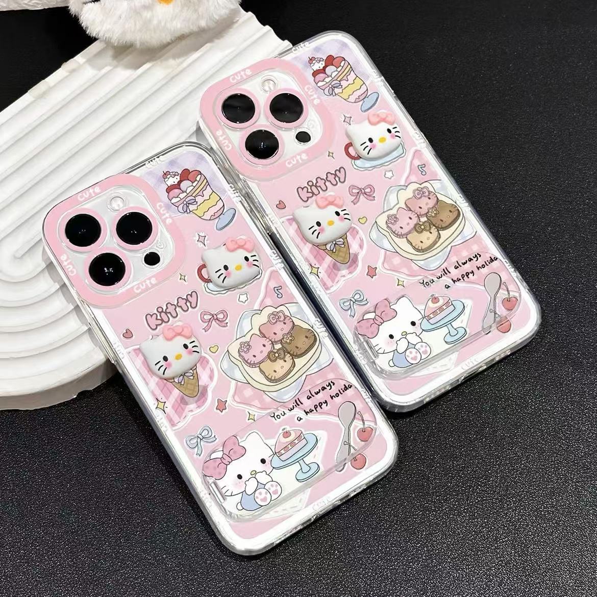 Cute Kitten Makeup Mirror Glitter Phone Case For iPhone 17 16 15 14 13 12 Pro Max Plus 11 XR