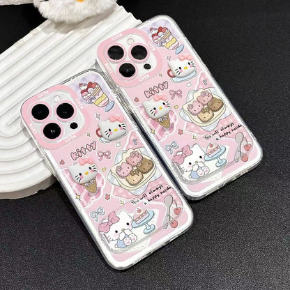 Cute Kitten Makeup Mirror Glitter Phone Case For iPhone 17 16 15 14 13 12 Pro Max Plus 11 XR