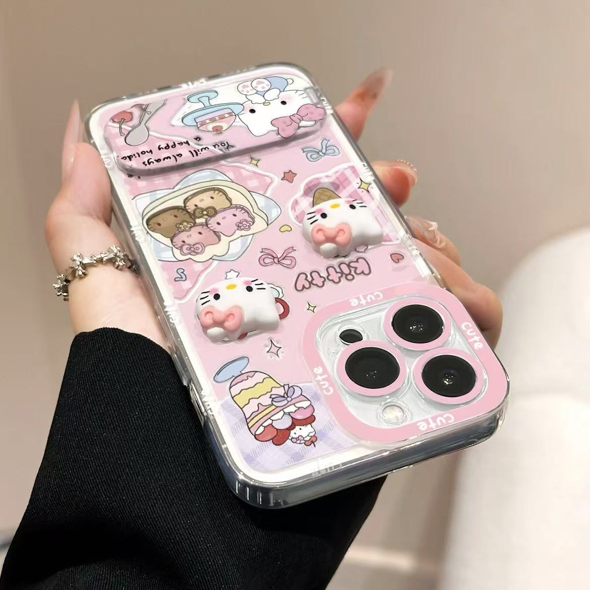Cute Kitten Makeup Mirror Glitter Phone Case For iPhone 17 16 15 14 13 12 Pro Max Plus 11 XR