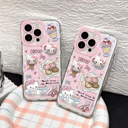 Cute Kitten Makeup Mirror Glitter Phone Case For iPhone 17 16 15 14 13 12 Pro Max Plus 11 XR
