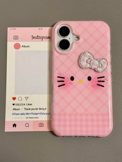 Kitty Plaid Bow Pink Cute Kawaii Phone Case