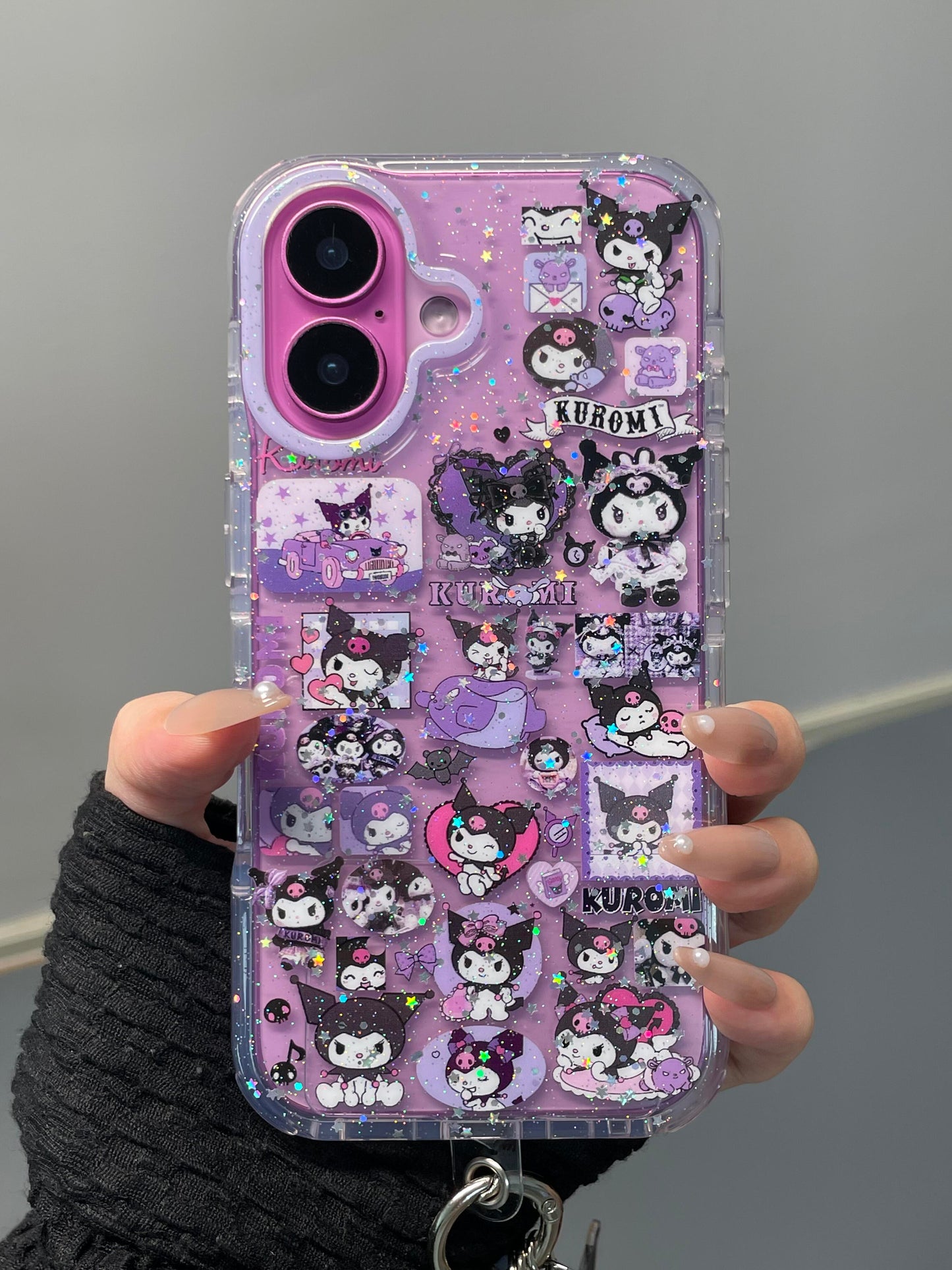 kuro Purple Glitter Clear Cute Kawaii Phone Case