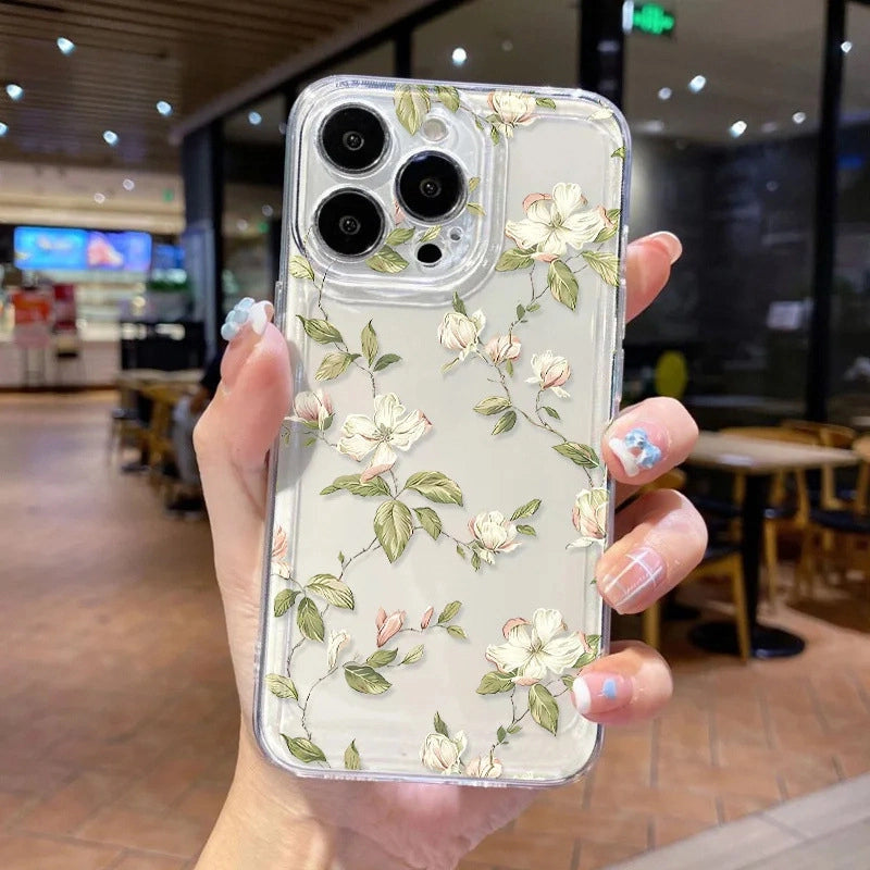 Floral Clear Case For iPhone 17 Pro Max 16 Pro 12 14 13 15 Pro Max XR XS 7 8 15 Plus Cover Flower Soft Fundas