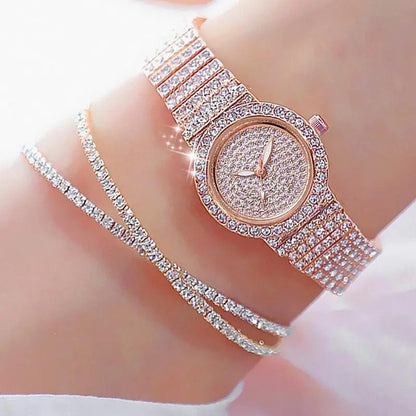 Diamond-encrusted Quartz Watch with Bracelet Set