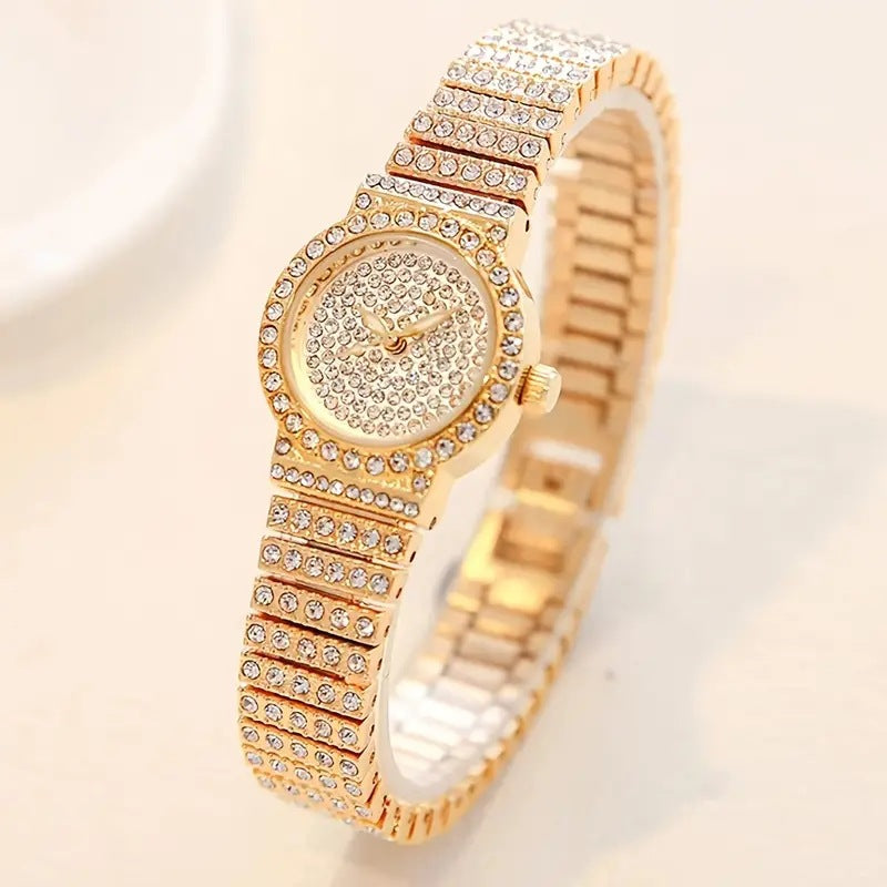 Diamond-encrusted Quartz Watch with Bracelet Set