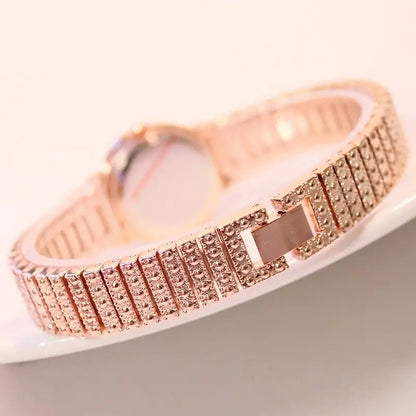 Diamond-encrusted Quartz Watch with Bracelet Set