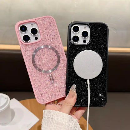 Glitter Diamond Magsafe Phone Case For iPhone 17 16 15 14 13 12 Pro Max Plus Magnetic Wireless Charging Shockproof Cover