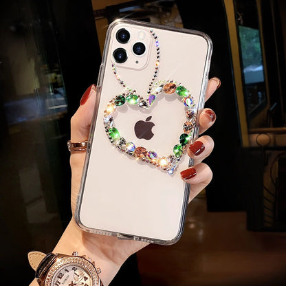 Handmade Crystal Bling Heart Clear Phone Case for iPhone 17 16 15 14 13 12 11 Plus Pro Max SE 7 8 6