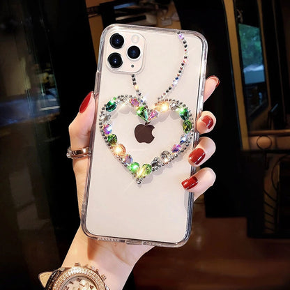 Handmade Crystal Bling Heart Clear Phone Case for iPhone 17 16 15 14 13 12 11 Plus Pro Max SE 7 8 6