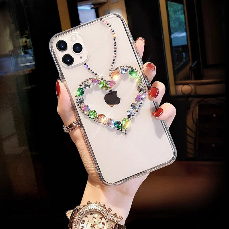 Handmade Crystal Bling Heart Clear Phone Case for iPhone 17 16 15 14 13 12 11 Plus Pro Max SE 7 8 6