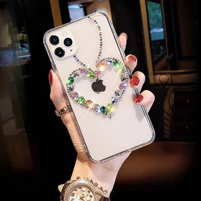 Handmade Crystal Bling Heart Clear Phone Case for iPhone 17 16 15 14 13 12 11 Plus Pro Max SE 7 8 6