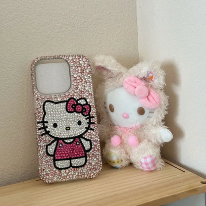 Handmade Diamond Kitty Phone Case for iPhone Glitter Cartoons Back Cover