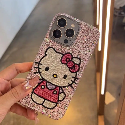 Handmade Diamond Kitty Phone Case for iPhone Glitter Cartoons Back Cover