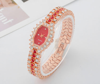 Diamond-encrusted Square Rhombus Bracelet Colored Diamond Quartz Watch