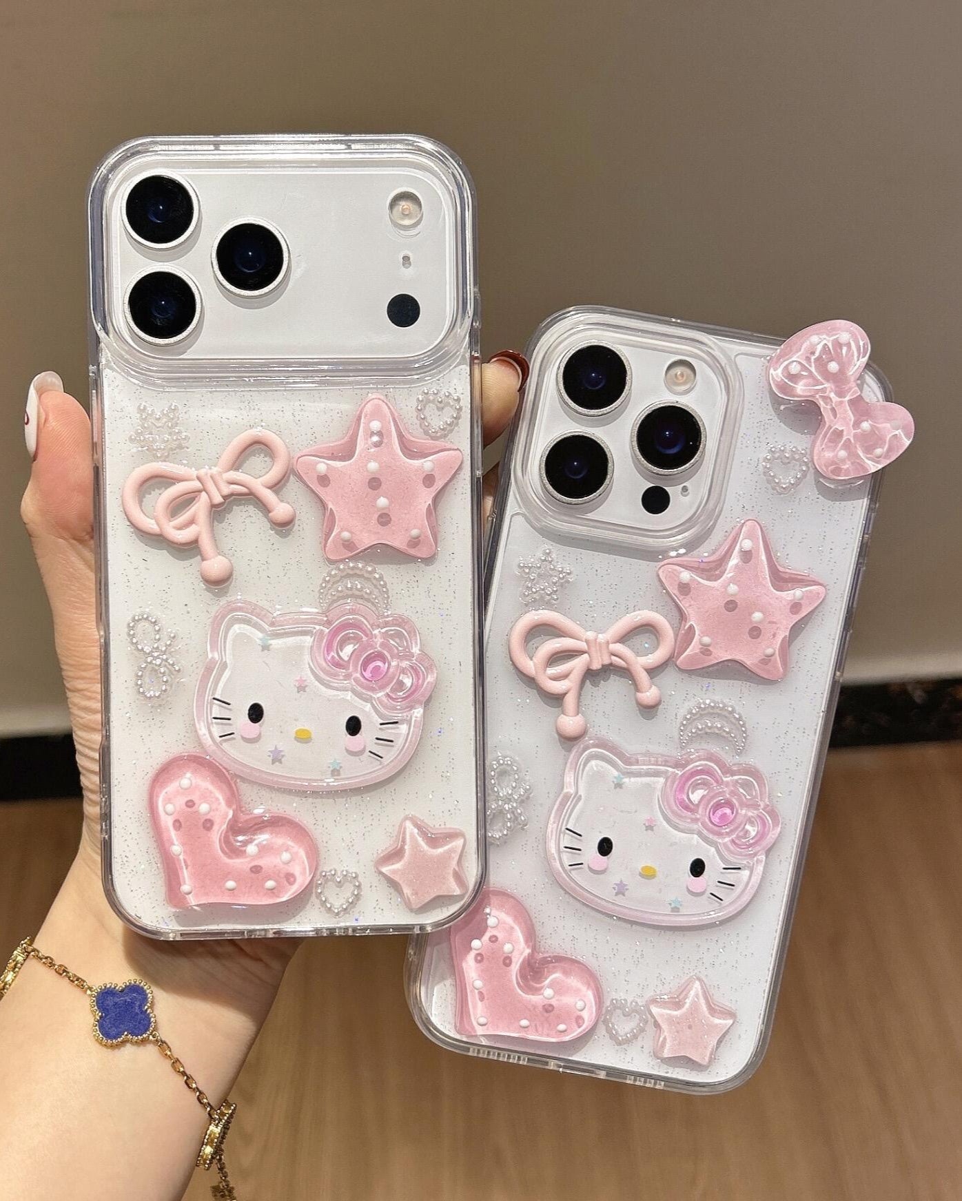 Coque de téléphone Kitty transparente faite à la main, mignonne et kawaii