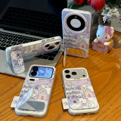 Light purple Christmas tree, snowman, and Hello Kitty phone case