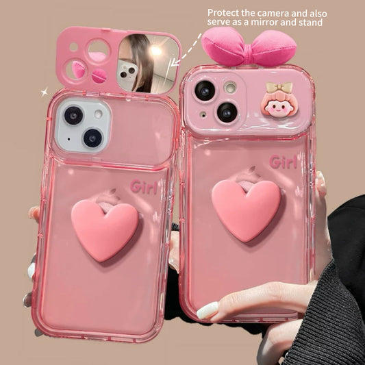 Pink bow girl portable mirror phone case