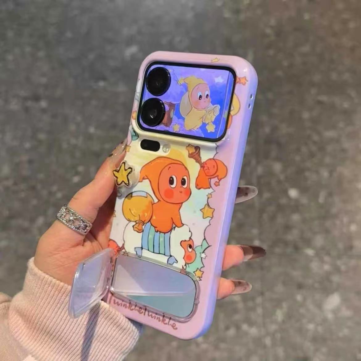 Cute Twinkle Cartoons Mirror Kickstand Case For iPhone 17 16 15 14 13 12 11 Pro Max Plus XR XS