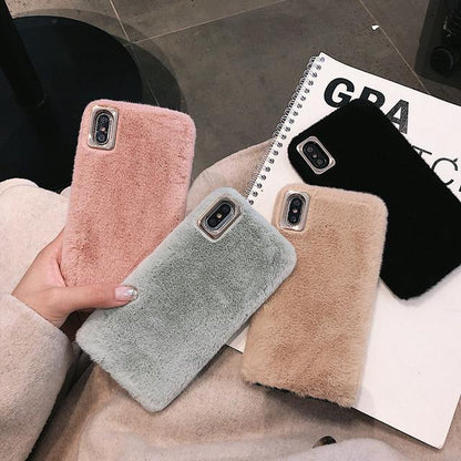 Simple Solid Color Winter Warm Short Plush Soft Protective Case for iPhone 17 16 15 14 13 12 11 Pro Max X Xr 7 8