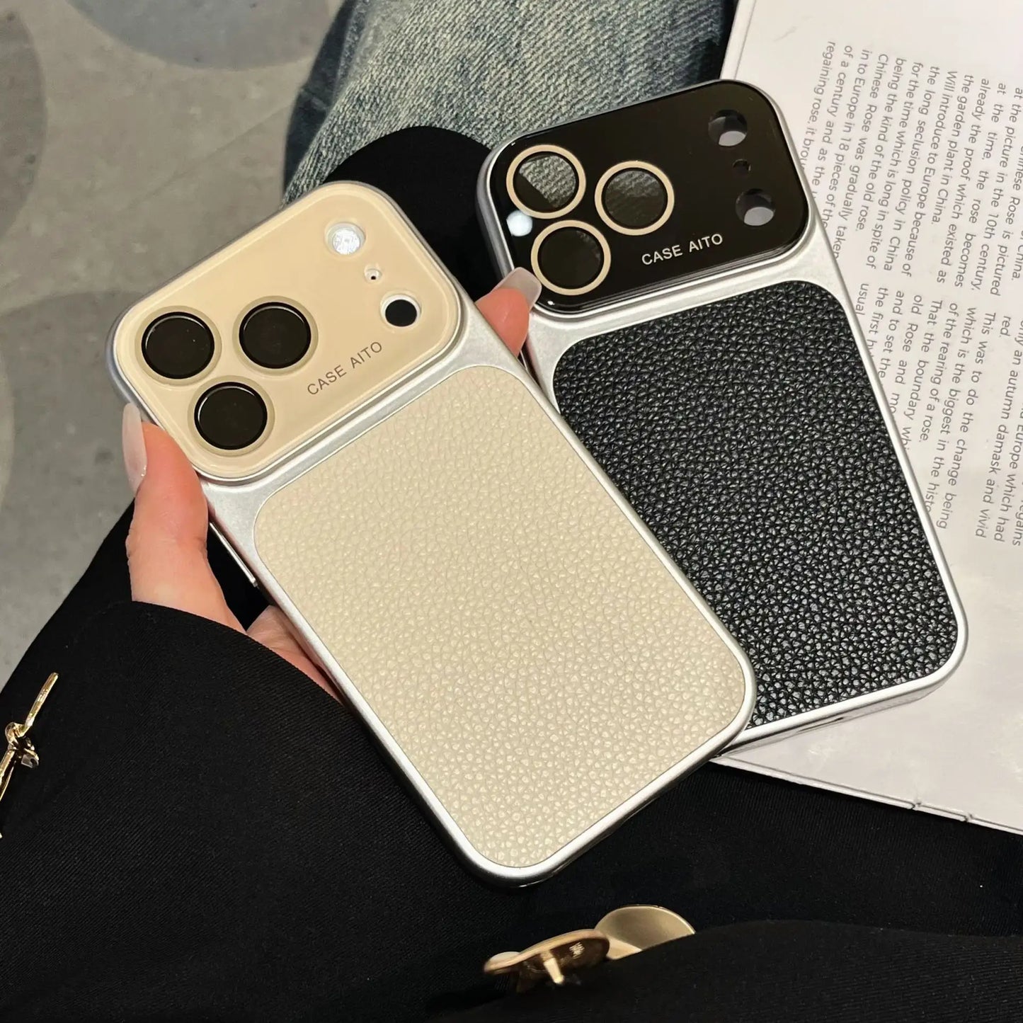 High-value retro multi-color minimalist leather phone case
