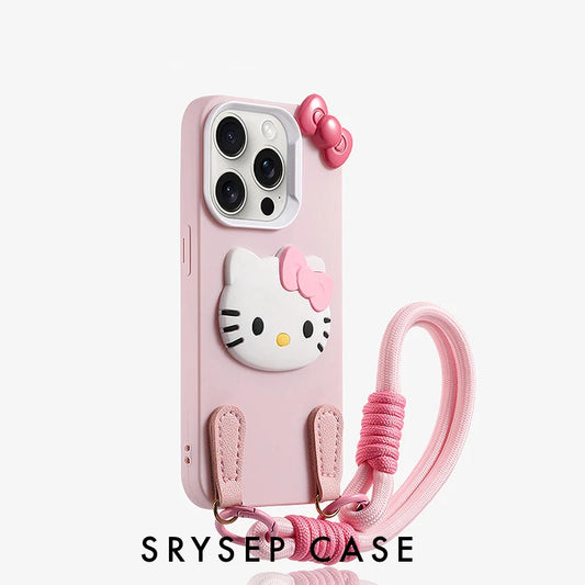 iPhone Lanyard Series | Cartoon Kitty Cat Liquid Silicone Phone Case